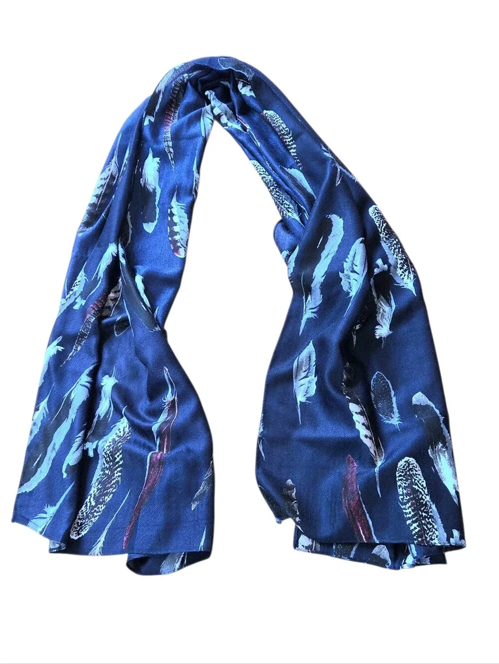 Joy Susan Feather Print Scarf Navy Blue 70 x 27